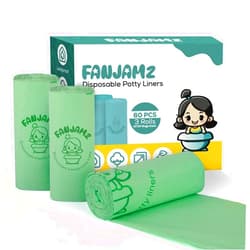 Fanjamz 60 Count Potty Liners for Toddlers & Pets – Compatible with OXO Tot 2-in-1 Go Potty- 17 x 11 inches Leak-Proof Disposable Cleaning Bag for Adults-Fits Most Potty Chairs and Travel Potty