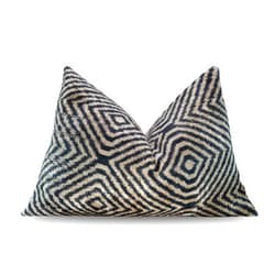 CANVELLO Handmade Throw Pillow, Silk Velvet Lumbar Pillow Luxury Black Ivory Chevron Decorative Feather Pillows for Couch & Bedroom, 16x24 in Cushion with Feather Down Insert, Decorative Pillow Cover