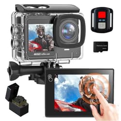 Yolansin 4K 60FPS Touchscreen Action Camera, Waterproof Camera with 64GB SD Card 8X Zoom 24MP Underwater Camera 131FT Sports Cameras 170° WIFI Cameras with 2*1350mAh Batteries Helmet Accessories Kit