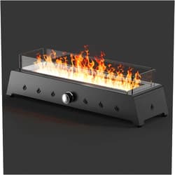Asunrise 28'' Tabletop Fire Pit Table, 40,000 BTU Propane Fire Pit with Bottom Air Intake and Umbrella Hole, Outdoor Portable Fireplace Rectangular Fire Bowl w/Wind Glass Shield, Laval Rocks - Black