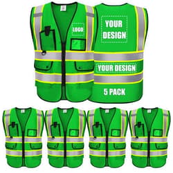 Shmimy Custom Logo Safety Vest Customize Class 2 Visibility Reflective Vests Bulk with Pockets and Zipper
