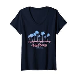 Vintage Surfing Beach Apparel & Gifts Womens Vintage Jalama Beach California Beach Retro Surf Vibes V-Neck T-Shirt