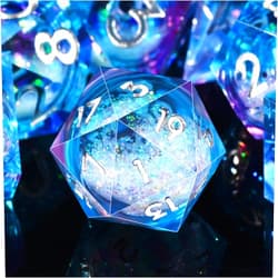 AUSTOR Liquid Core Resin DND Dice Sharp Edge Polyhedral Dice 7-Die DND Dice Set Quicksand Handmade Resin Dice for Dungeons and Dragons RPG MTG Table Games, Blue & Violet