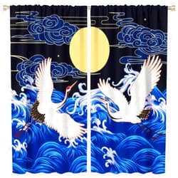 JAMIN DENl Japanese Blackout Curtains Sun Clouds Sea Wave Crane Flying Modern Aesthetics Art Print for Bedroom Living Room Bathroom Decor Rod Pocket Window Drape 42x45in, Style-15