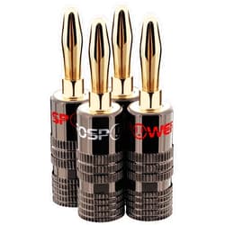 FosPower Banana Plugs 2 Pairs / 4 pcs, Closed Screw 24K Gold Plated Banana Speaker Plug Connectors for Speaker Wire, Wall Plate, Home Theater, Audio/Video Receiver, Amplifiers and Sound Systems