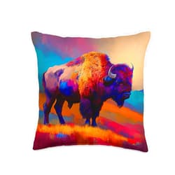 Buffalo Bison Watercolor Art Paint Buffalo Shirt American Bison Western Watercolor Throw Pillow