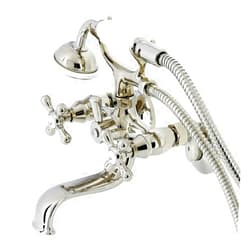 Kingston Brass KS225PN Kingston Wall Mount Clawfoot Tub Faucet with Hand Shower, Polished Nickel