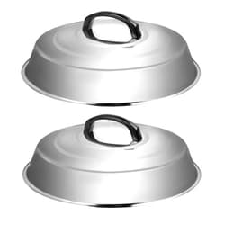 Kichwit 2 Pack Stainless Steel Basting Cover, 12.2 Inch Grill Dome Lid with Heat Resistant Handle for Outdoor Cooking, Dishwasher Safe, 2 Pack (Solid)