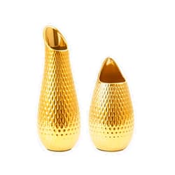 Gülife BASDHE Ceramic Vase, Set of 2 - Flower Vase Luxurious Style for Modern Table Shelf Home Decor, Fit for Fireplace Bedroom Kitchen Living Room Centerpieces Office Desk,Gold