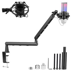 CAHAYA Mic Stand Boom Arm - Low Profile Adjustable Microphone Arm Stand with 3.5