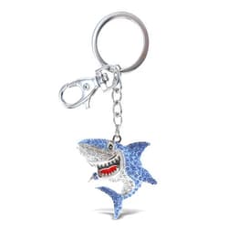 Aqua79 Shark Keychain - Silver 3D Sparkling Charm Rhinestones Fashionable Stylish Metal Alloy Durable Key Ring Bling Crystal Jewelry Accessory With Clasp