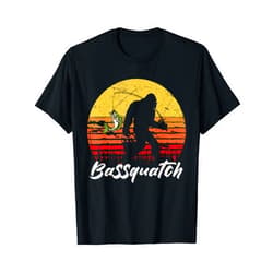 Man Outdoor Fishing Bassquatch Bigfoot Bass Fish Vintage T-Shirt