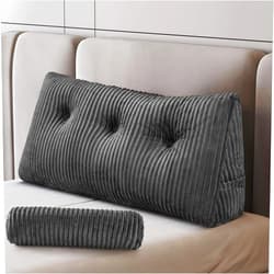 Z-hom Large Wedge Pillow Headboard, Twin Triangular Headboard Pillow, Reading Pillow Standard Bed with a Roll Pillow for Bed Sitting Up Sleeping, Backrest Cushion Headboard Gap Pillow for Back, Grey