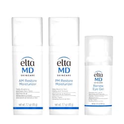 EltaMD Morning and Night Skin Care Kit, AM Restore and PM Restore Facial Moisturizers, Anti-Aging Renew Eye Gel