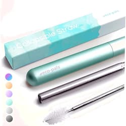 Eco-Pals | Collapsible Straw Travel Straw with Soft Silicone Mouthpiece, Reusable Straws with Case | Stainless Steel Straws Drinking Reusable | Dishwasher Safe | +1 Straw Cleaning Brush (Sea Foam)