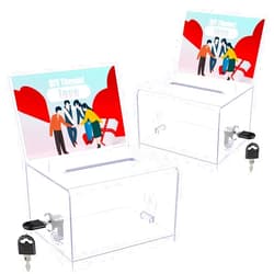 Uniclife 2 Pack Acrylic Donation Box with Lock and Sign Holder Clear Ballot Boxes with Slot Plastic Suggestion Box Storage Container for Fundraising Voting Charity Tip Collection, 6.2