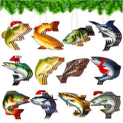 Barydat 36 Pieces Christmas Fishing Ornaments for Tree Wooden Christmas Hanging Ornaments Fishing Lovers Gifts Xmas Gifts for Fishing Lovers Fisherman