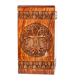 INTAJ Handmade Rosewood Urn for Human Ashes - Adult Tree of Life Wooden Urns Hand-Crafted - Celtic Funeral Cremation Urn for Dogs Engraved (Rosewood, X-Small - 7.50Hx4.25W (100 Cu/in))