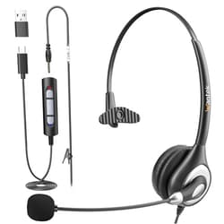 Wantek USB Headset with Microphone for PC, Computer Laptop Headset with Noise Cancelling Mic in-line Control for Home Office Online Class Zoom (Type C+3.5mm+USB)