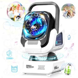 Hahaland Bigger Bubble Machine Auto Roating, 22000+ Big Bubbles/Min, Portable Bubble Machine for Kids with Music &Lights- Durable Rechargeable Battery, Outdoor Indoor Birthday Party Decoration,Gifts for Kids