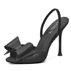 ITOZER Satin High Heels Slingback Open Toe Mules Sandals Bow Stiletto Sexy Heels Comfortable Wedding Party Shoes