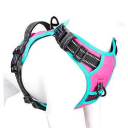 PHOEPET 2019 Upgraded No Pull Dog Harness, Reflective Adjustable Vest, with a Training Handle + 2 Metal Leash Hooks+ 3 Snap Buckles +4 Slide Buckles(L, Pink)