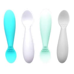 PandaEar Baby Infant Spoons BPA Free, 4-Pack, Soft Silicone, Self Feeding Fat Handle Utensil