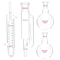 stonylab Soxhlet Extraction Kit, Borosilicate Glass 50/42 Soxhlet Extractor with Graham Condenser and Two 500 ml 24/40 Flat Bottom Flasks for Lab Extraction