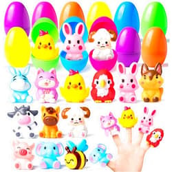 AyiOwmpa Prefilled Easter Eggs with Toys, 12 Pack Prefilled Easter Eggs with Finger Puppets, Ideal for Easter Egg Hunts, Basket Stuffers, Party Favors, Classroom Prizes, Easter Gifts for Kids Toddlers