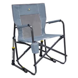 GCI OUTDOOR Freestyle Rocker Camping Chair | Portable Folding Rocking Chair with Solid, Durable Armrests, Drink Holder & Comfortable Backrest — Grey