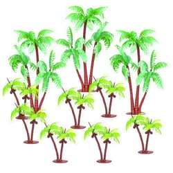 Ephlyn 20Pcs Dark Green Palm Tree Cake Topper Coconuts Cupcake Toppers Miniature Palm Tree Figurines Cake Decoration for Summer Hawaiian Kids Birthday Baby Shower Party Decoration Supplies