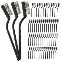 Yetene 60 Pcs Mini Wire Brush Set Stainless Steel Wire Bristle Scratch Brush Small Metal Brush for Cleaning Curved Handle Masonry Welding for Cleaning Welding Slag and Rust Tool, Black, 6.7 Inches