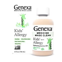 Genexa Kids' Allergy Medicine Liquid | Antihistamine Multi Symptom Childrens Allergy Medicine | Delicious Organic Agave Flavor | Certified Vegan, Gluten-Free & Non-GMO | 4 Fluid Ounces