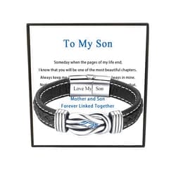 Kcsznk To My Son Bracelet Gift from Mom, Mother and Son Forever Linked Together Bracelet,Stainless Steel Magnetic Closure Leather Bracelet,Birthday Graduation Back to School Christmas Gifts