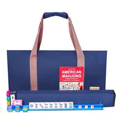 GUSTARIA American Mahjong Game Set, 166 Premium White Tiles, 4 All-in-One Color Rack/Pushers, Complete Mahjongg Set Blue Carrying Bag