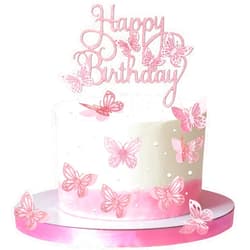 DIVINA VITAE 13 Pcs 3D Butterfly Cake Toppers Pink Happy Birthday Cake Toppers Butterfly Cupcake Topper for Girls Women Happy Birthday Cake Decorations Decorative Butterflies for Birthday Party Wedding Cake Decor