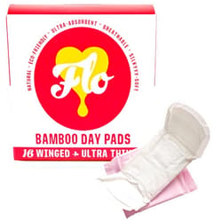 FLO Organic Bamboo Period Pads for Women, Biodegradable and Ultra Thin with Wings, 16 Day Pads (16 Count) Normal BDAY01