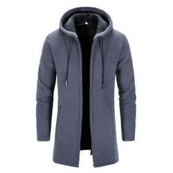 Generic Men's Long Cardigan Zip Winter Coat Traditional Casual Long Sleeve Thermal Fleece Hoodie Pullover Peacoat