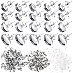 Hicarer 500 Pcs Earring Studs for Jewelry Making Sublimation Blanks Stud Earring with Post Kit Cabochon Bezels for Resin Jewelry Making, 10 mm 12 mm 8 mm
