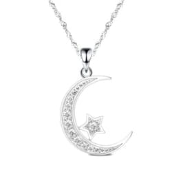 Gemschest Sterling Silver Crescent Moon Star Necklace Cubic Zirconia Jewelry for Teen & Women Ladies Dainty 18
