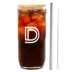 Mason Life Mason Jar with Lid and Straw, Letter Cup, Personalized Mason Drinking Jar, 24oz Wide Mouth Mason Jar Drinking Glasses with Bamboo Lid and stainless steel Straw, Reusable Boba Cup Iced Coffee Cup