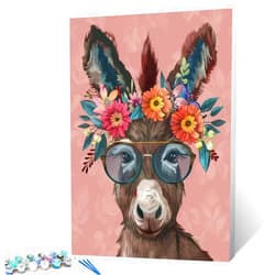 Tucocoo Funny Donkey Wear Big Shades and Straw Hat Paint by Number Donkey with Flowers DIY Painting on Canvas with Brushes Paints Paint by Numbers for Adults and Kids Beginner 16x20 Inch（without Frame）