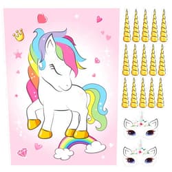 ASTARON Pin The Horn on The Unicorn Birthday Party Game with 30 Horns for Unicorn Party Supplies Favors Girls Rainbow Party Decorations, Pin The Tail Game for Christmas