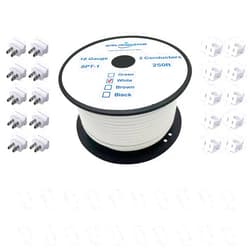 Erlandens 18#SPT-1W 250FT Extension Hookup Electrical Wire 18/2 Zip Cord with 20 Extra Vampire Plugs High Voltage Cable Copper Stranded Wire for LED Strip Ribbon Lamp Tape Landscape Lighting, White