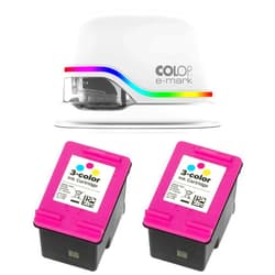 SBLABELS COLOP e-Mark Electronic Marking Device and Two 153562 Ink Cartridges Bundle/Digital Stamp and Two Multicolored Ink Cartidges/Mobile Printing