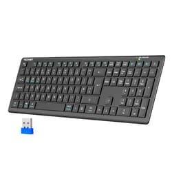 TECKNET Bluetooth Keyboard Rechargeable, 4-Device Free Switching (2.4G+BT), Ultra-Slim Full Size Wireless Keyboard, Quiet Typing, for PC/Laptop/Smart TV/Phone, Adjustable Stand, 12 Multimedia Keys