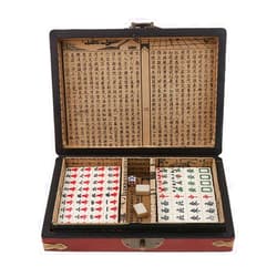 LinaLife Chinese Mahjong Toy Set, Classic Board Game 144 Tiles Set with a Wooden Box asy-to-Read Game Set Travel Mahjong Set Portable Size and Light Weight