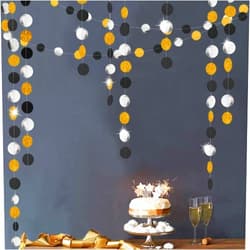 Decor365 Glitter Black Silver Gold Circle Garland Party Decorations Paper Circle Dots Streamers Banner Backdrop for Weddings NYE Birthday Graduation Anniversary Baby Shower Prom Party Decor