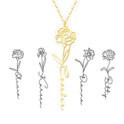 SHUNHAO Personalized Custom Birth Flower Name Necklace - 18K Gold Plated Birth Month Floral Pendant Jewelry - Dainty Customized Birthday Gift for Women - Custom Birth Flower Name Necklace