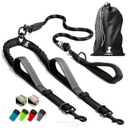 SparklyPets Double Dog Leash for 2 Dogs – Rope Bungee Dual Leash for Medium and Large Dogs with Padded Handles & Tangle Free (Black, Medium/Large)
